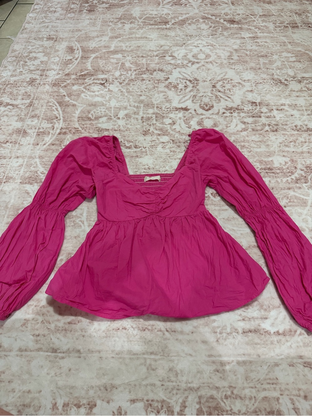 💗 Hot Pink Y2K Babydoll Top | Long Sleeve | Size XS
